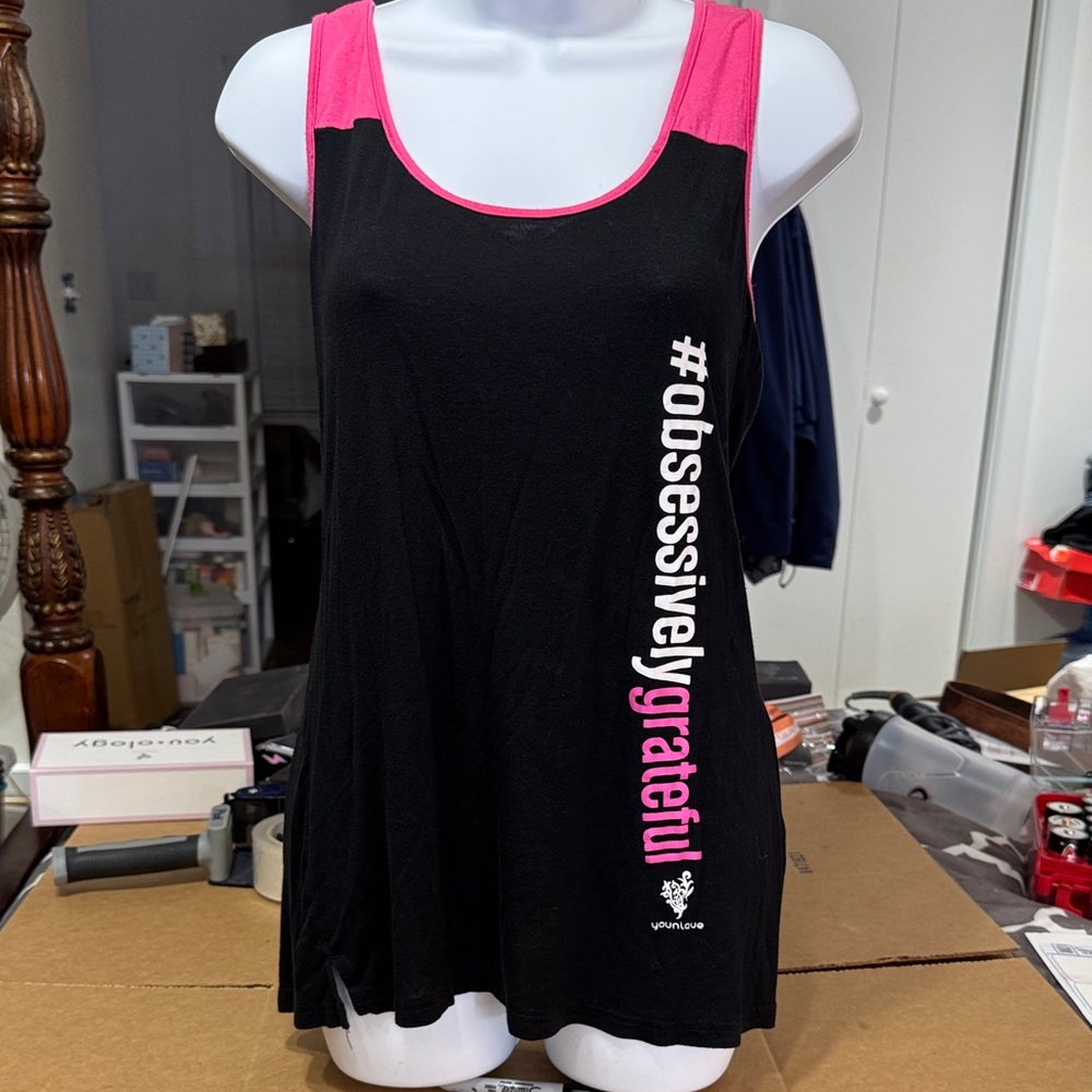 Younique Pink and Black Obsessively Grateful Women's Tank Top